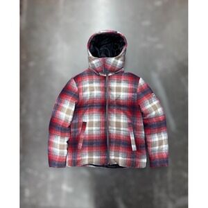 GUESS Plaid Puffer Jacket Hooded Women's S Quilted Winter Coat Zip Up